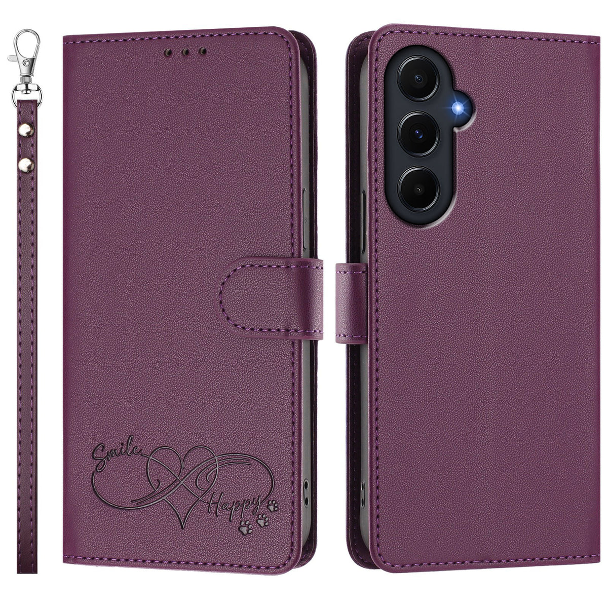 Til Samsung Galaxy A55 5G Etui PU Læder Hjerte Mønster Pung Flip Telefoncover med Håndrem