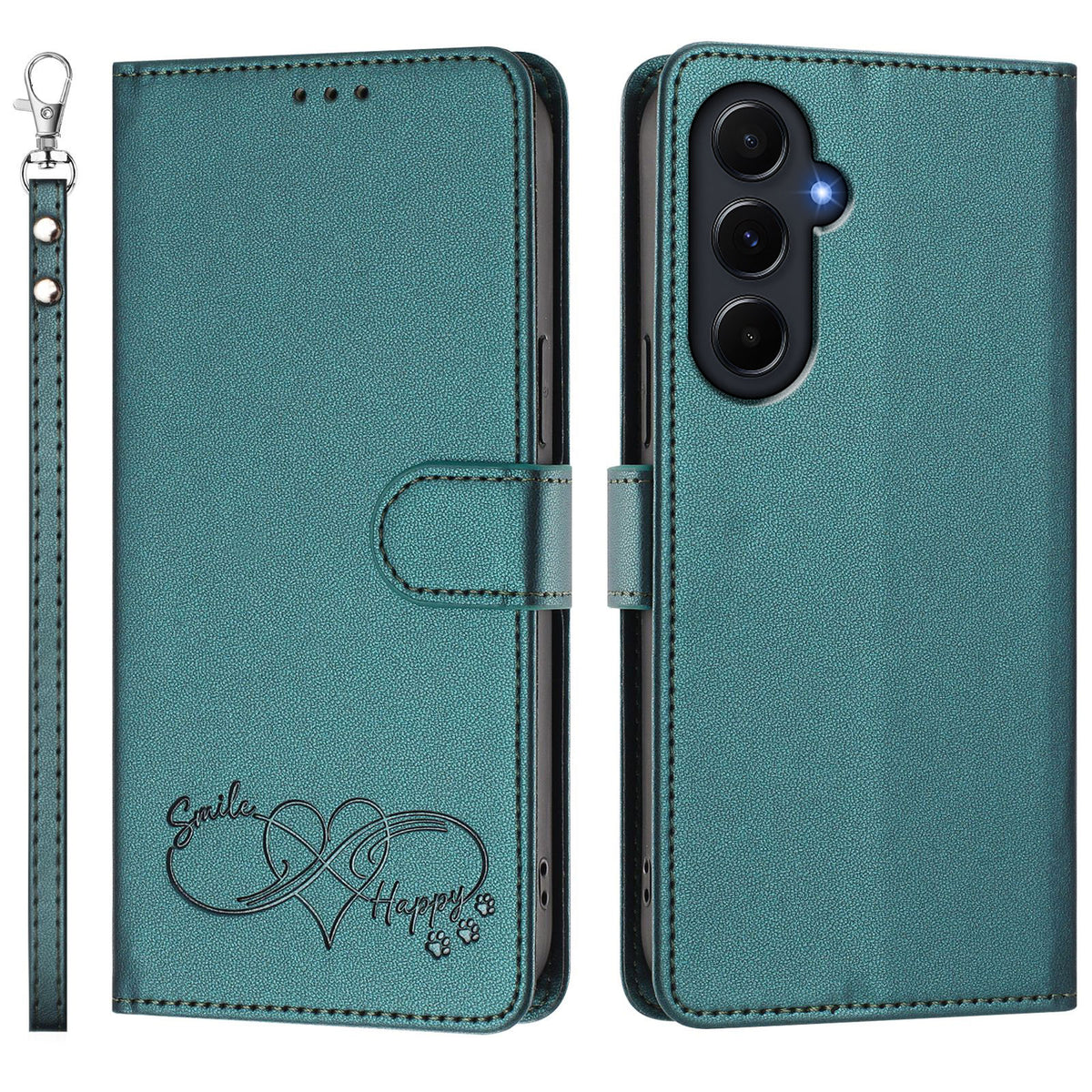 Til Samsung Galaxy A55 5G Etui PU Læder Hjerte Mønster Pung Flip Telefoncover med Håndrem