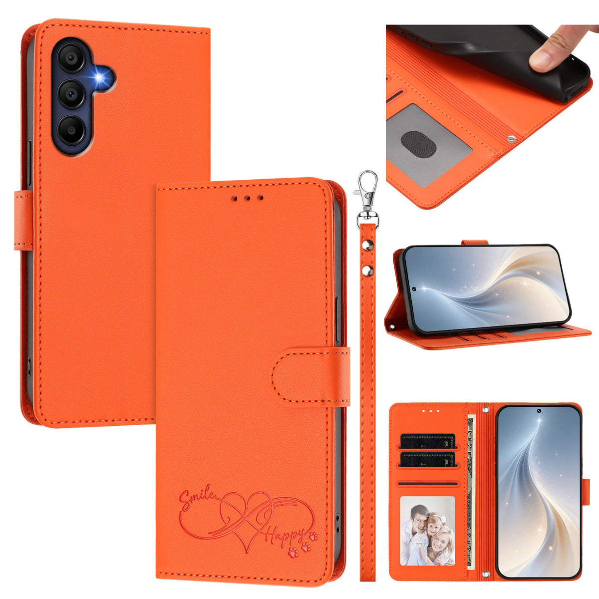For Samsung Galaxy A16 4G / Galaxy A16 5G Case PU Leather Heart Pattern Wallet Flip Phone Cover with Hand Strap