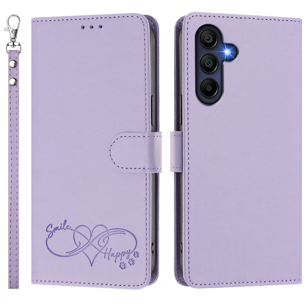 For Samsung Galaxy A16 4G / Galaxy A16 5G Case PU Leather Heart Pattern Wallet Flip Phone Cover with Hand Strap