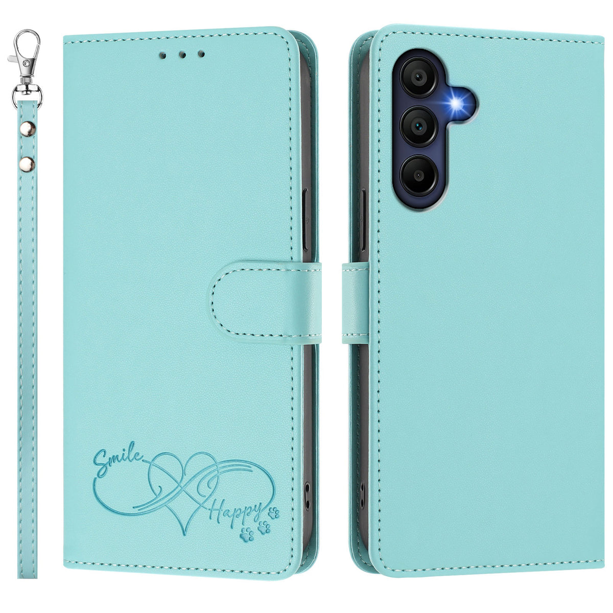 For Samsung Galaxy A16 4G / Galaxy A16 5G Case PU Leather Heart Pattern Wallet Flip Phone Cover with Hand Strap