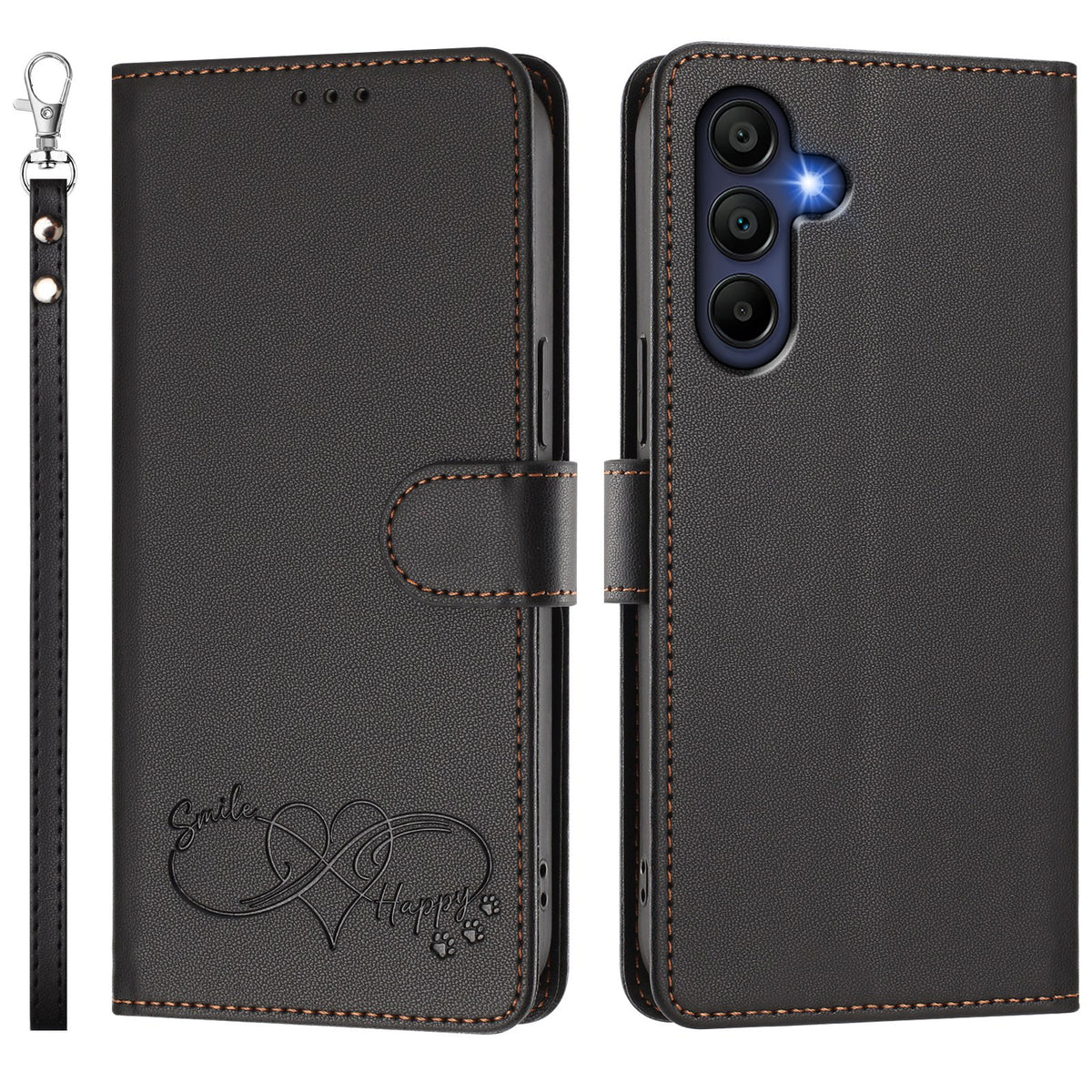 For Samsung Galaxy A16 4G / Galaxy A16 5G Case PU Leather Heart Pattern Wallet Flip Phone Cover with Hand Strap