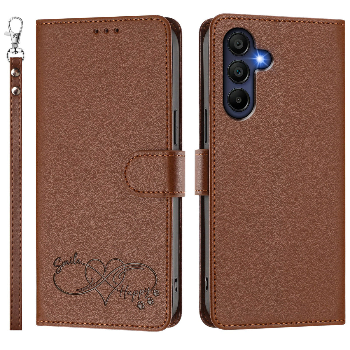 For Samsung Galaxy A16 4G / Galaxy A16 5G Case PU Leather Heart Pattern Wallet Flip Phone Cover with Hand Strap