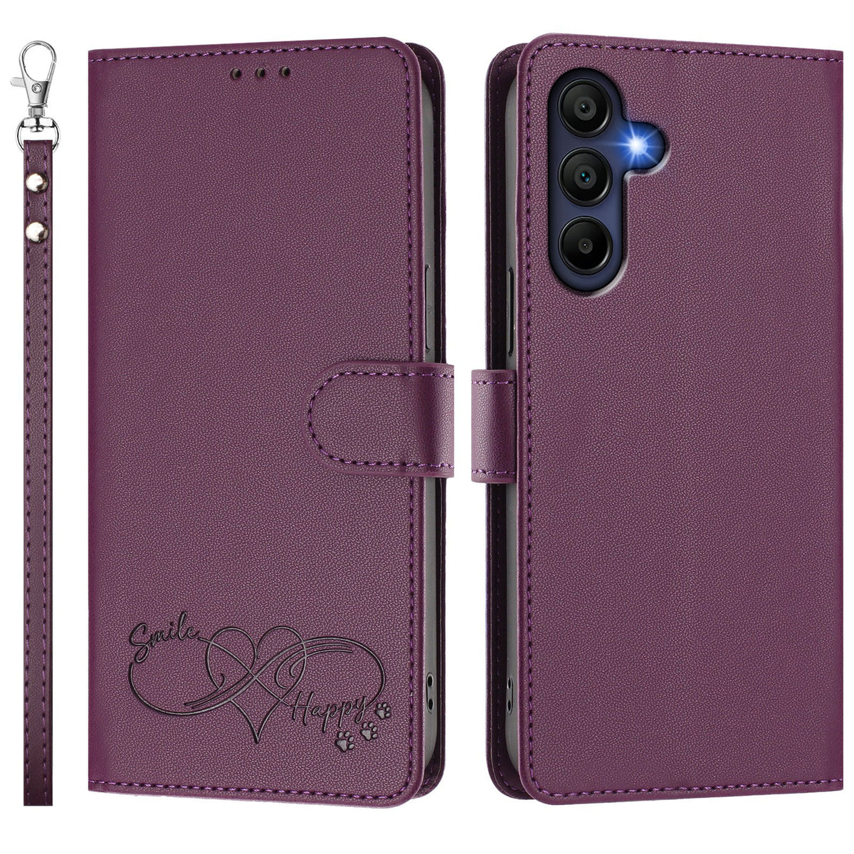 For Samsung Galaxy A16 4G / Galaxy A16 5G Case PU Leather Heart Pattern Wallet Flip Phone Cover with Hand Strap