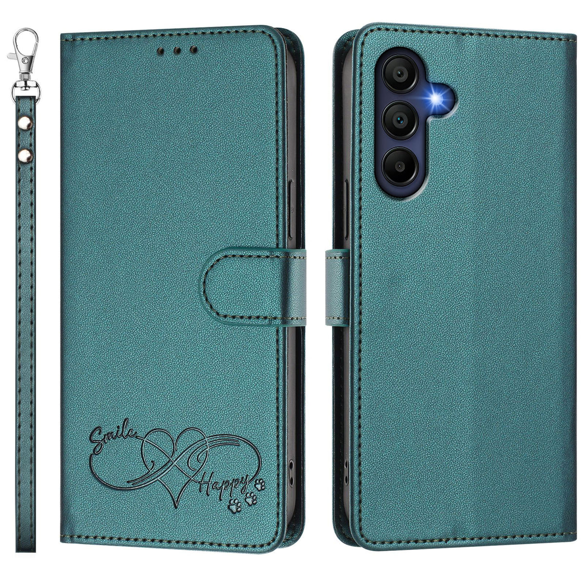 For Samsung Galaxy A16 4G / Galaxy A16 5G Case PU Leather Heart Pattern Wallet Flip Phone Cover with Hand Strap
