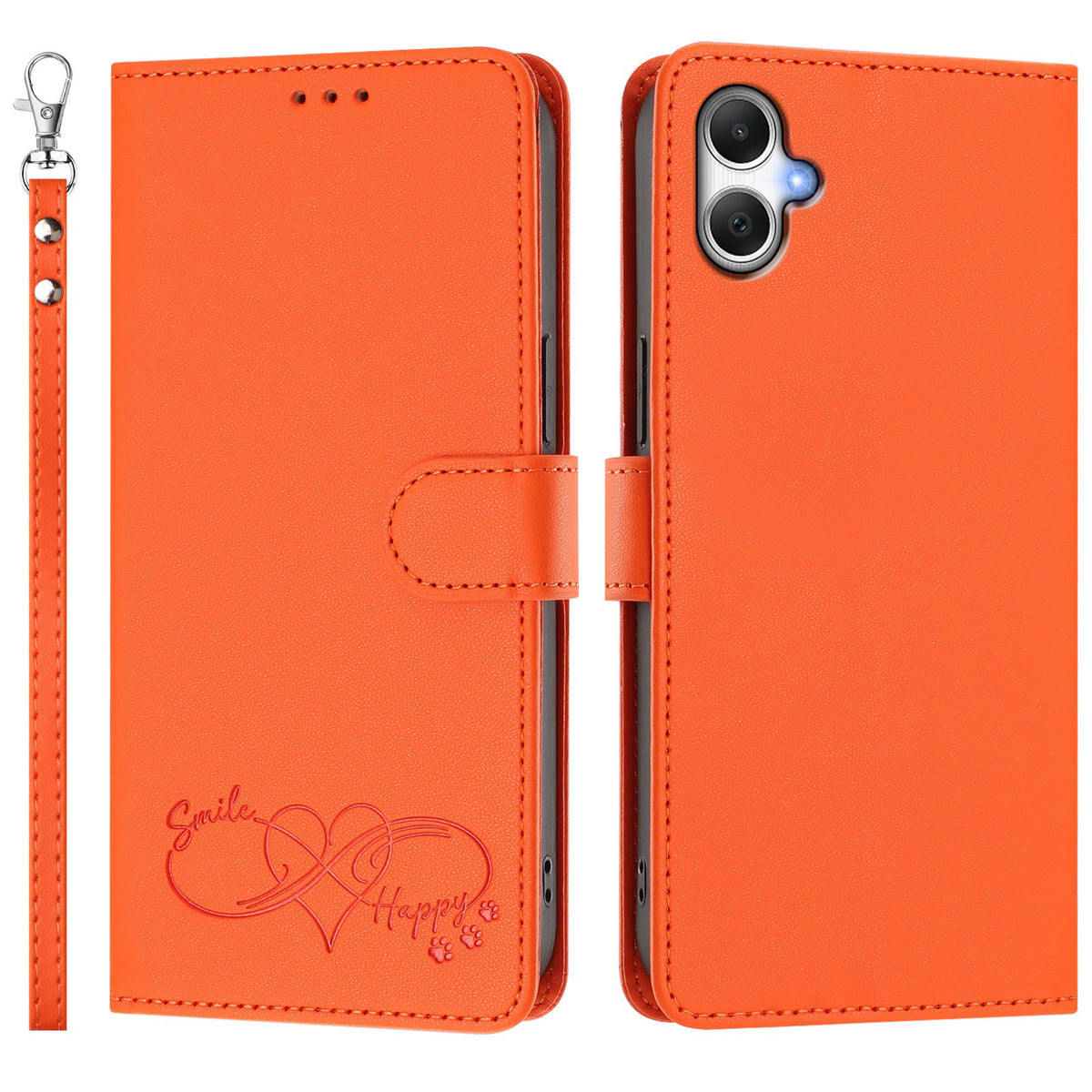 Til Samsung Galaxy A08 5G / A08 4G / A07 5G / A07 4G / A06 5G / A06 4G Etui i PU-læder med hjerteprint, pung, flip-telefoncover med håndrem