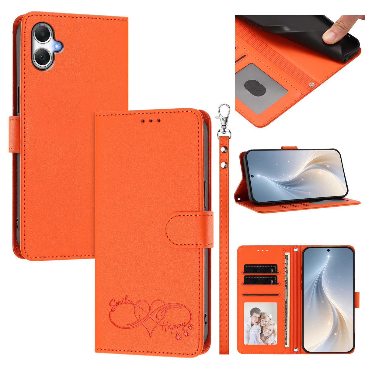 Til Samsung Galaxy A08 5G / A08 4G / A07 5G / A07 4G / A06 5G / A06 4G Etui i PU-læder med hjerteprint, pung, flip-telefoncover med håndrem