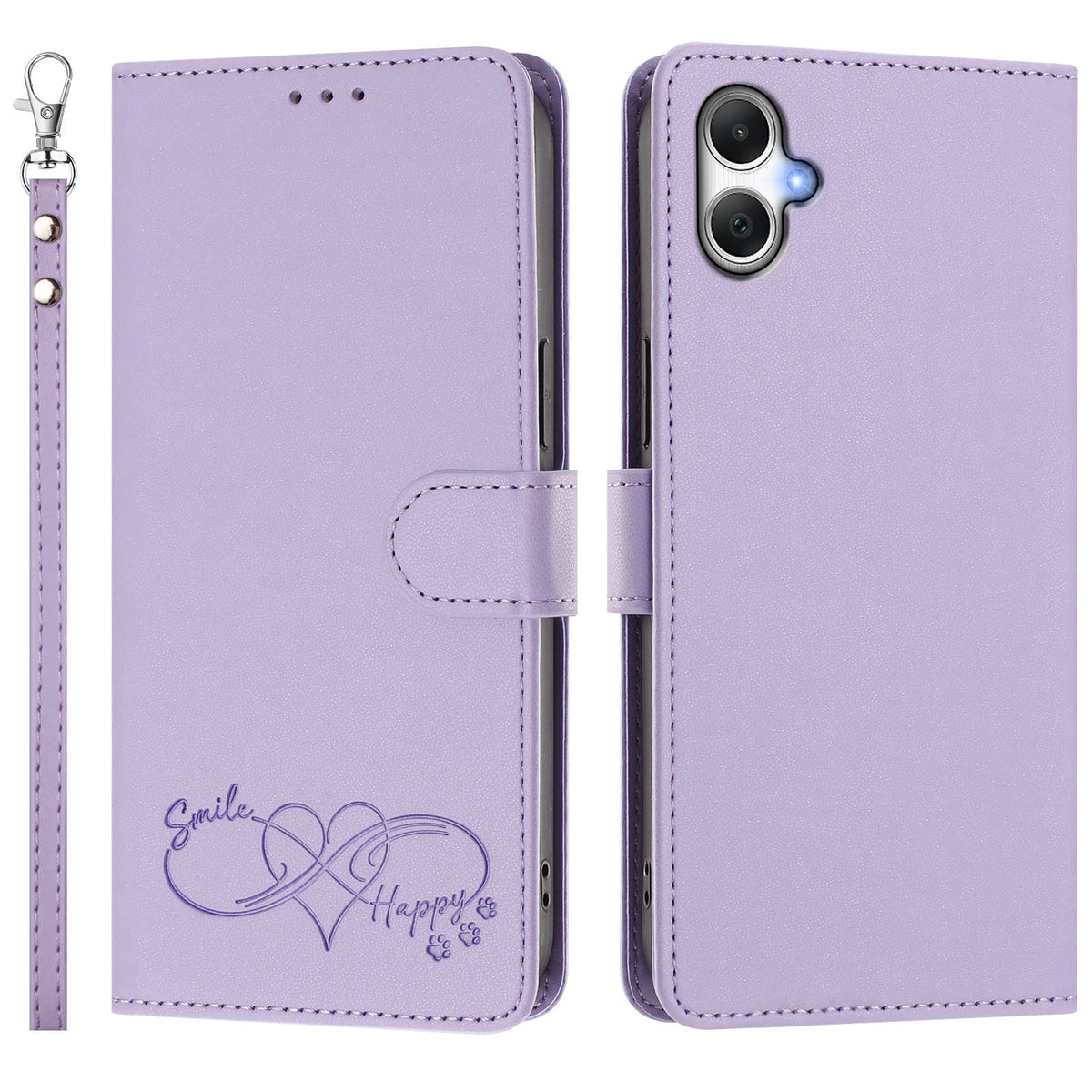 Til Samsung Galaxy A08 5G / A08 4G / A07 5G / A07 4G / A06 5G / A06 4G Etui i PU-læder med hjerteprint, pung, flip-telefoncover med håndrem
