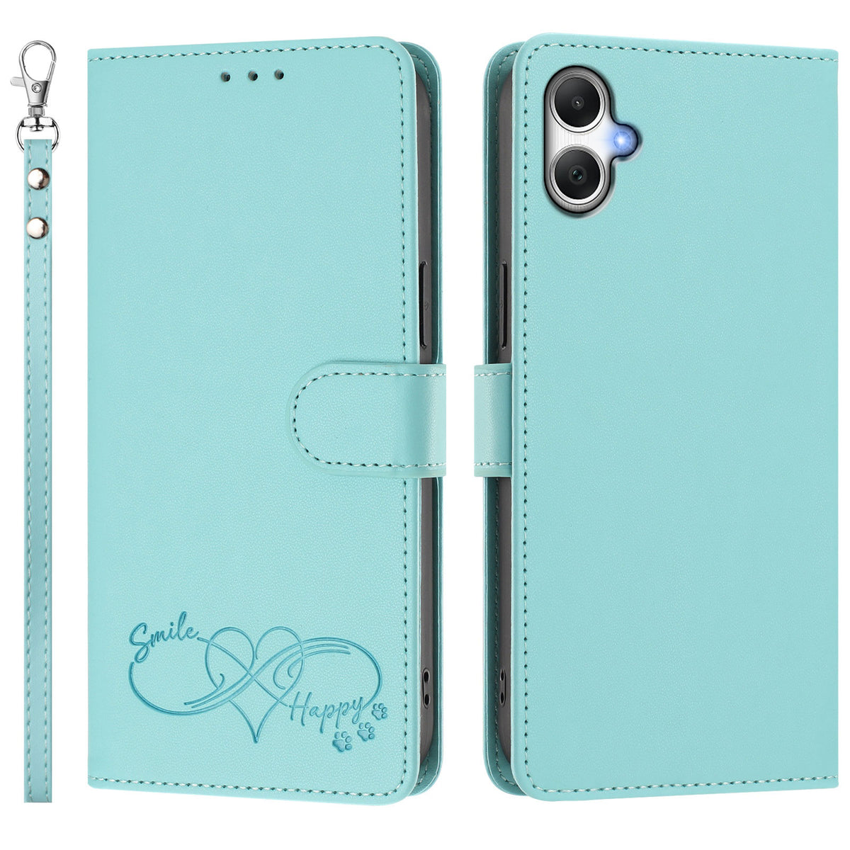 Til Samsung Galaxy A08 5G / A08 4G / A07 5G / A07 4G / A06 5G / A06 4G Etui i PU-læder med hjerteprint, pung, flip-telefoncover med håndrem