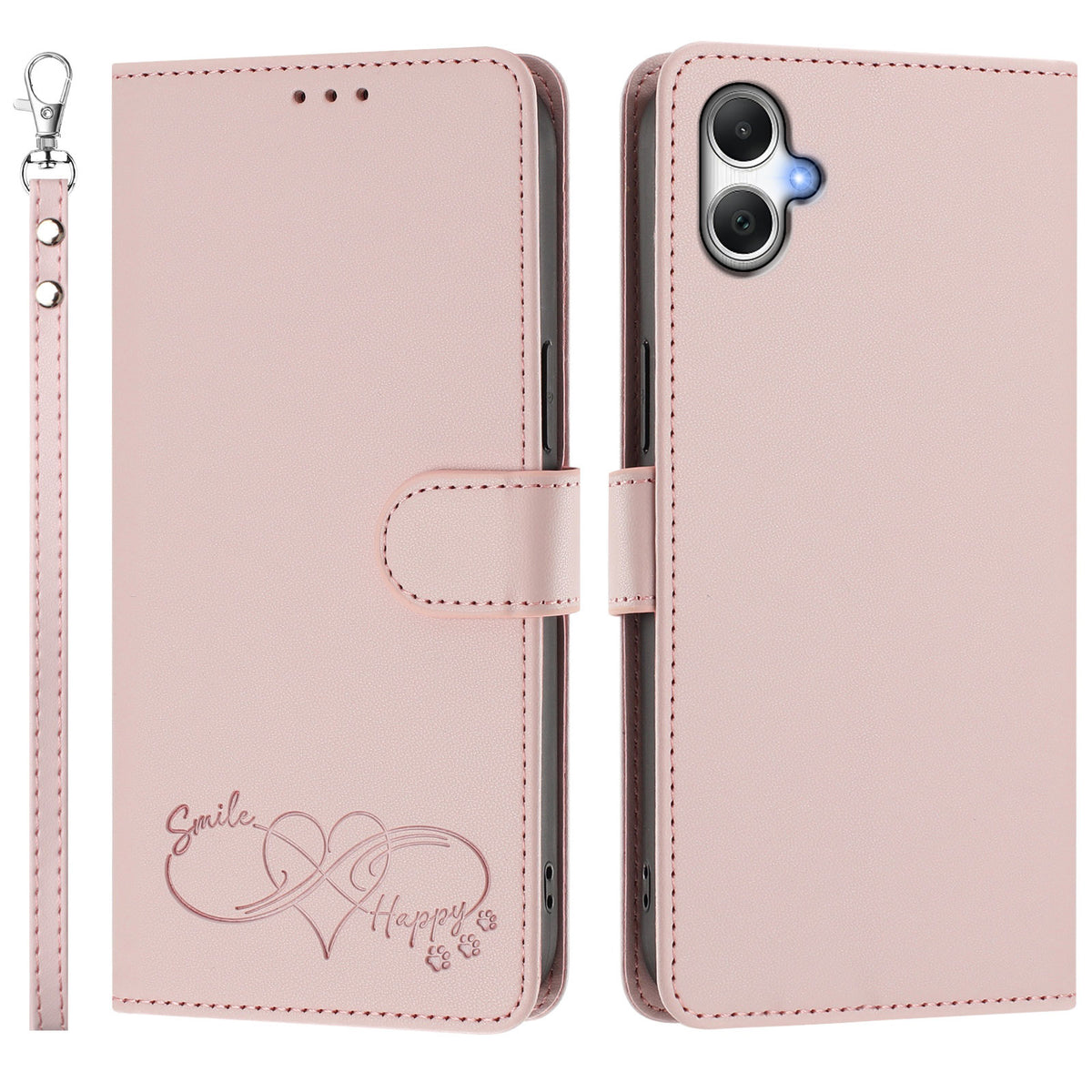 Til Samsung Galaxy A08 5G / A08 4G / A07 5G / A07 4G / A06 5G / A06 4G Etui i PU-læder med hjerteprint, pung, flip-telefoncover med håndrem