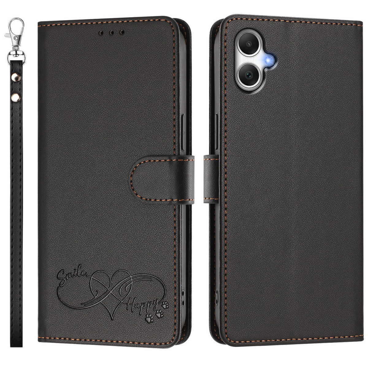 Til Samsung Galaxy A08 5G / A08 4G / A07 5G / A07 4G / A06 5G / A06 4G Etui i PU-læder med hjerteprint, pung, flip-telefoncover med håndrem