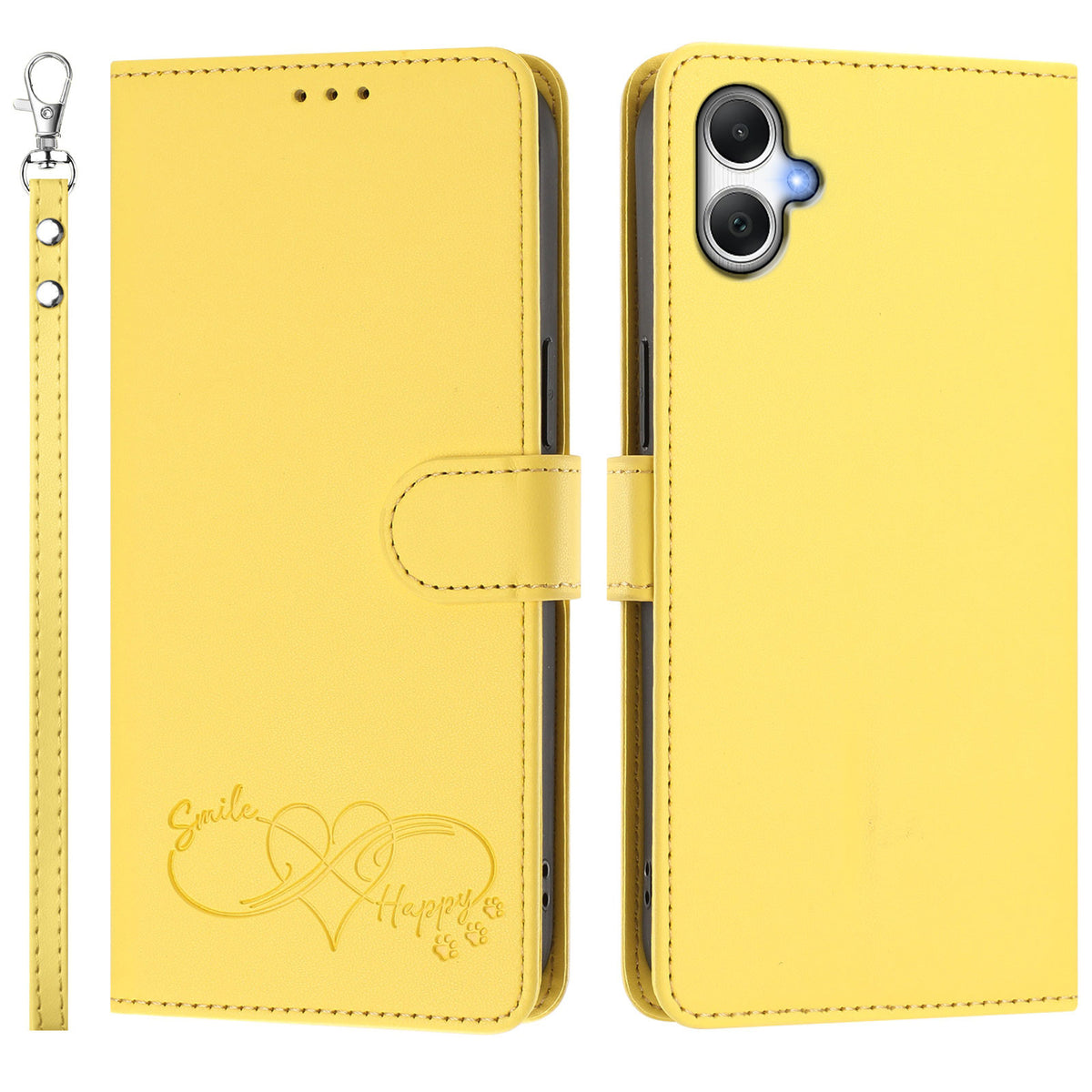 Til Samsung Galaxy A08 5G / A08 4G / A07 5G / A07 4G / A06 5G / A06 4G Etui i PU-læder med hjerteprint, pung, flip-telefoncover med håndrem