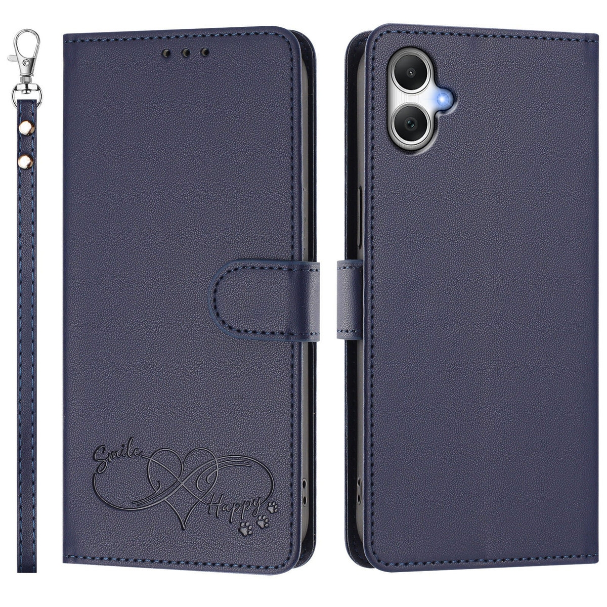 Til Samsung Galaxy A08 5G / A08 4G / A07 5G / A07 4G / A06 5G / A06 4G Etui i PU-læder med hjerteprint, pung, flip-telefoncover med håndrem