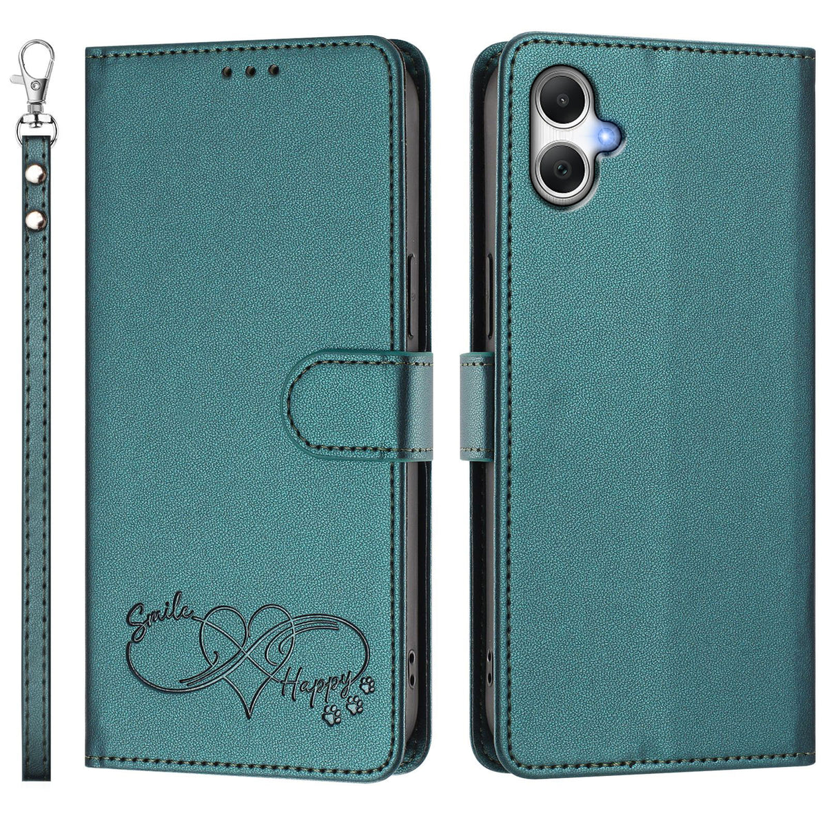 Til Samsung Galaxy A08 5G / A08 4G / A07 5G / A07 4G / A06 5G / A06 4G Etui i PU-læder med hjerteprint, pung, flip-telefoncover med håndrem