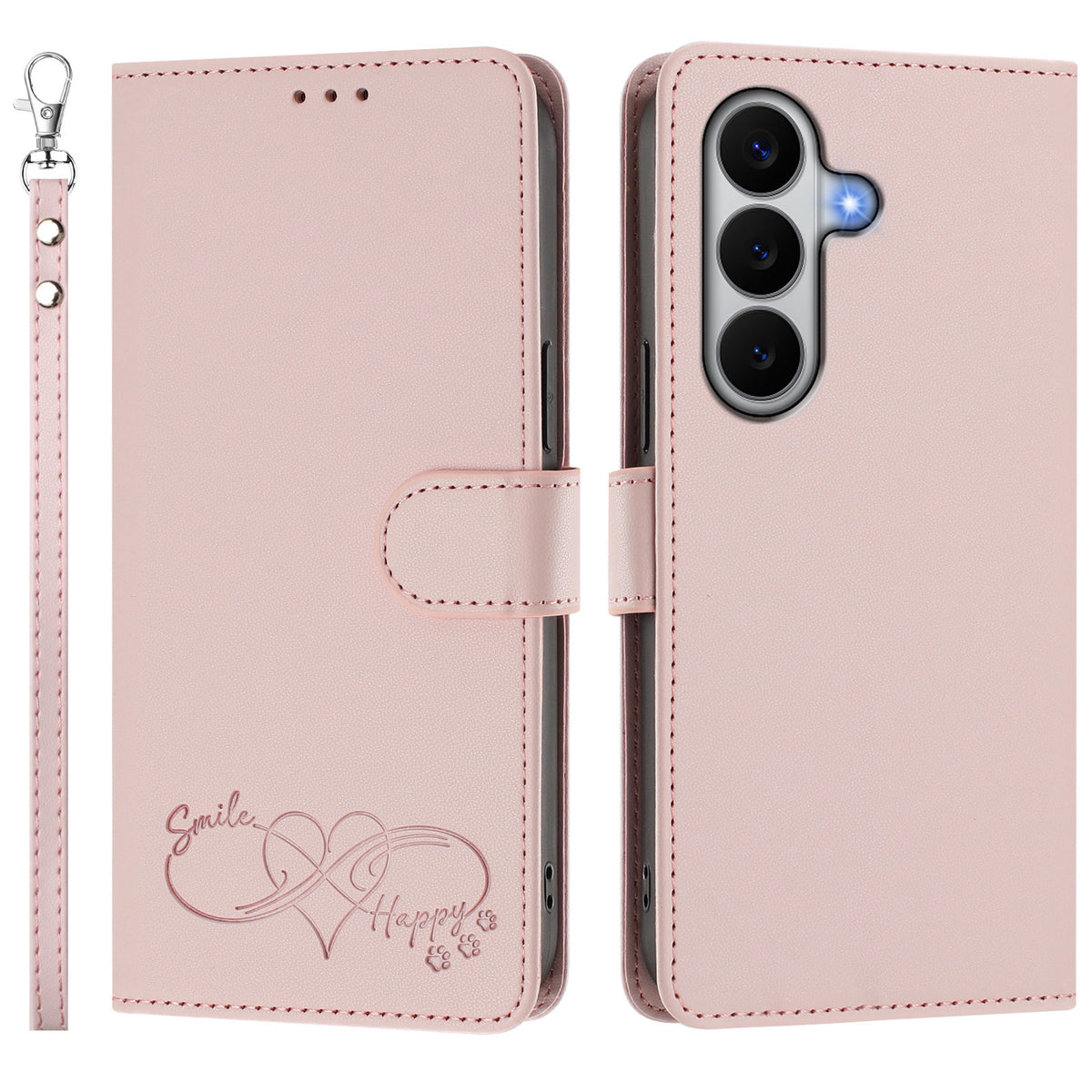 For Samsung Galaxy A27 5G Case PU Leather Heart Pattern Wallet Flip Phone Cover with Hand Strap