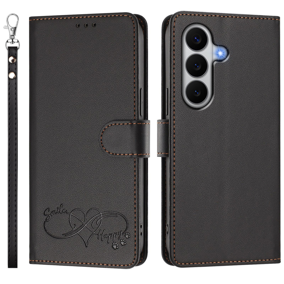 For Samsung Galaxy A27 5G Case PU Leather Heart Pattern Wallet Flip Phone Cover with Hand Strap