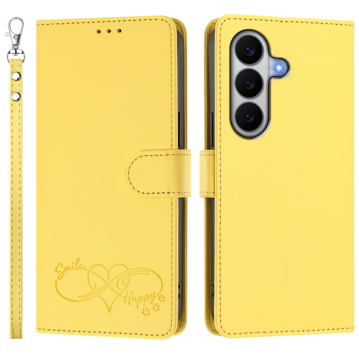 For Samsung Galaxy A27 5G Case PU Leather Heart Pattern Wallet Flip Phone Cover with Hand Strap
