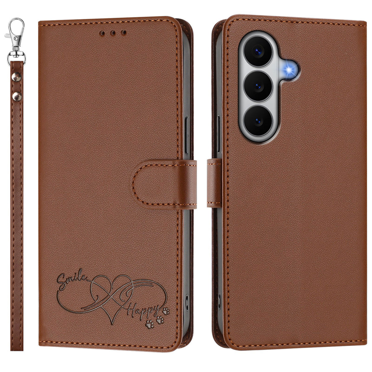 For Samsung Galaxy A27 5G Case PU Leather Heart Pattern Wallet Flip Phone Cover with Hand Strap