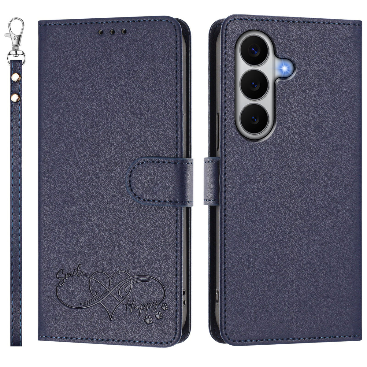 For Samsung Galaxy A27 5G Case PU Leather Heart Pattern Wallet Flip Phone Cover with Hand Strap