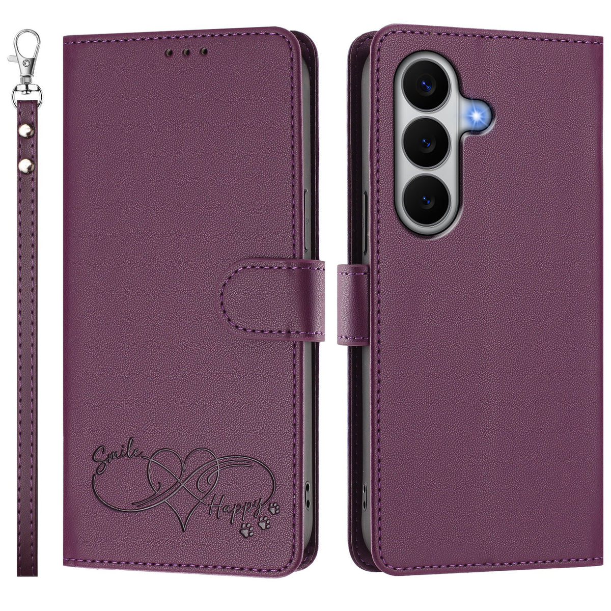 For Samsung Galaxy A27 5G Case PU Leather Heart Pattern Wallet Flip Phone Cover with Hand Strap