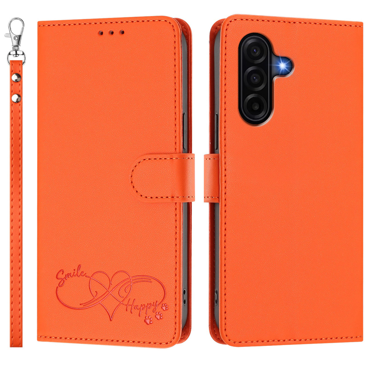 For Samsung Galaxy A36 5G / Galaxy A56 5G / Galaxy A37 5G Case PU Leather Heart Pattern Wallet Flip Phone Cover with Hand Strap