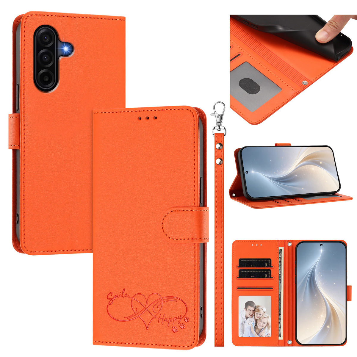 For Samsung Galaxy A36 5G / Galaxy A56 5G / Galaxy A37 5G Case PU Leather Heart Pattern Wallet Flip Phone Cover with Hand Strap