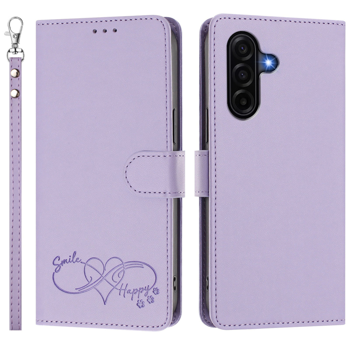 For Samsung Galaxy A36 5G / Galaxy A56 5G / Galaxy A37 5G Case PU Leather Heart Pattern Wallet Flip Phone Cover with Hand Strap