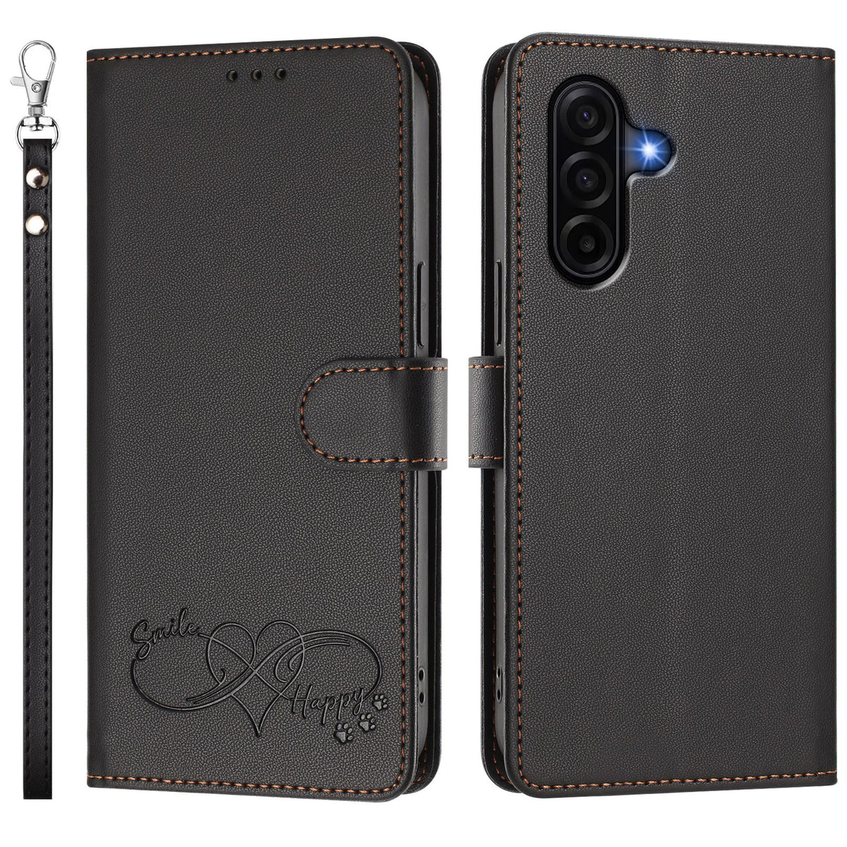 For Samsung Galaxy A36 5G / Galaxy A56 5G / Galaxy A37 5G Case PU Leather Heart Pattern Wallet Flip Phone Cover with Hand Strap