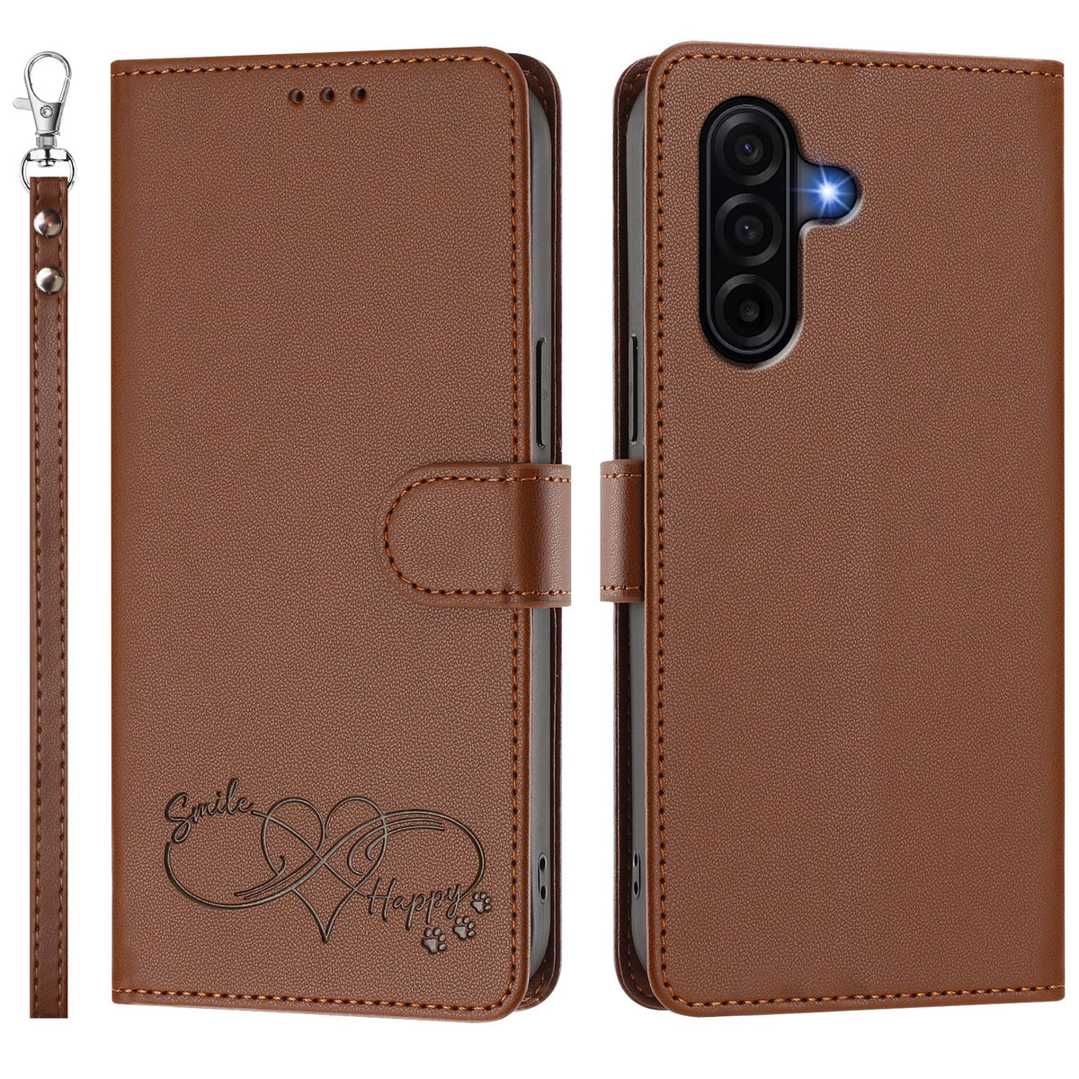 For Samsung Galaxy A36 5G / Galaxy A56 5G / Galaxy A37 5G Case PU Leather Heart Pattern Wallet Flip Phone Cover with Hand Strap