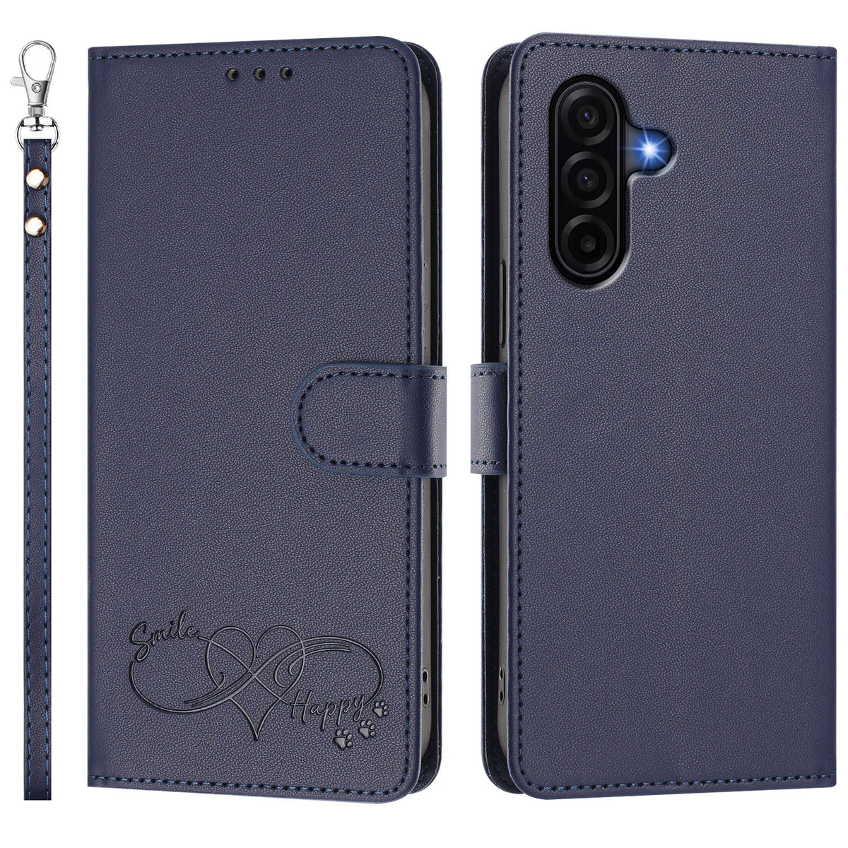 For Samsung Galaxy A36 5G / Galaxy A56 5G / Galaxy A37 5G Case PU Leather Heart Pattern Wallet Flip Phone Cover with Hand Strap