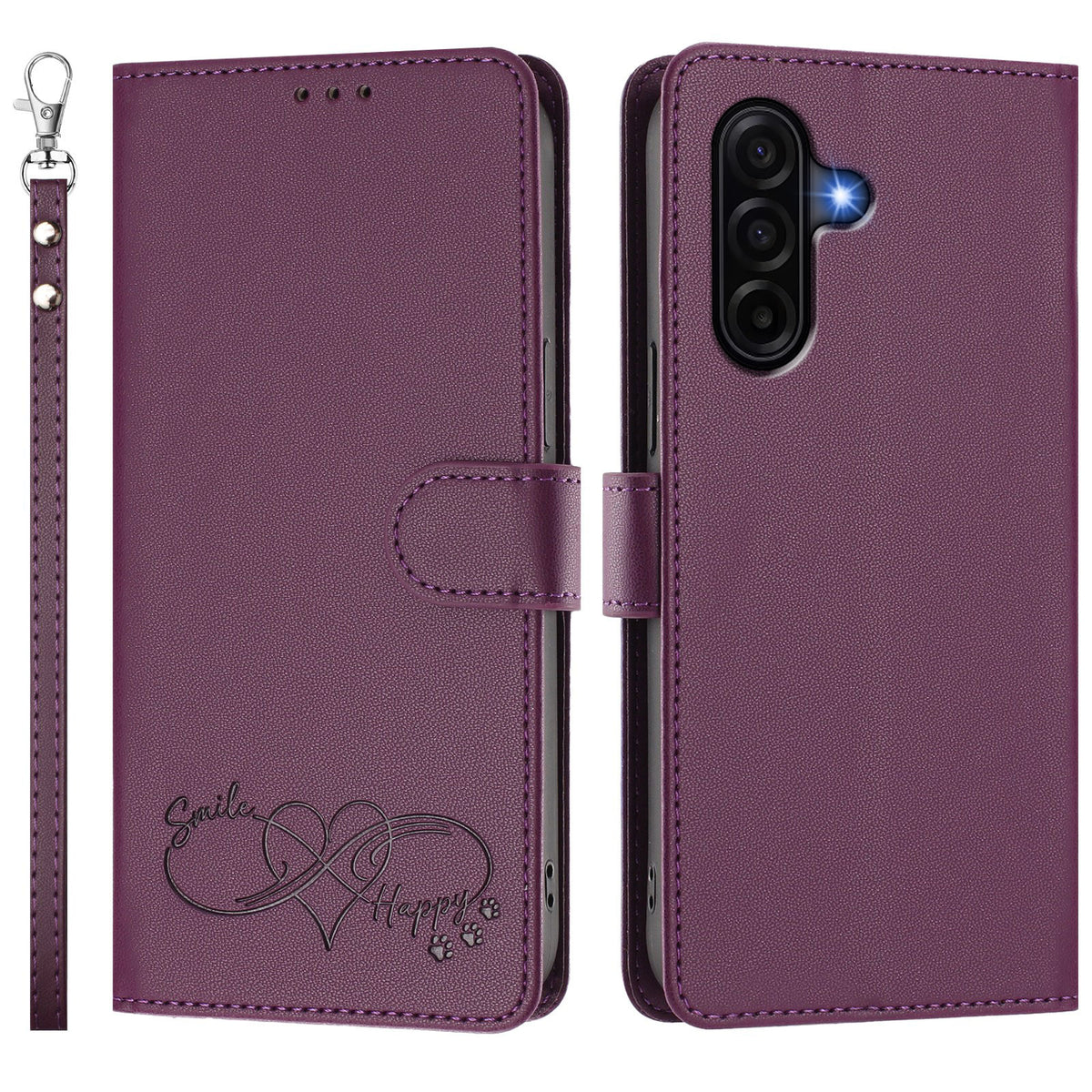 For Samsung Galaxy A36 5G / Galaxy A56 5G / Galaxy A37 5G Case PU Leather Heart Pattern Wallet Flip Phone Cover with Hand Strap