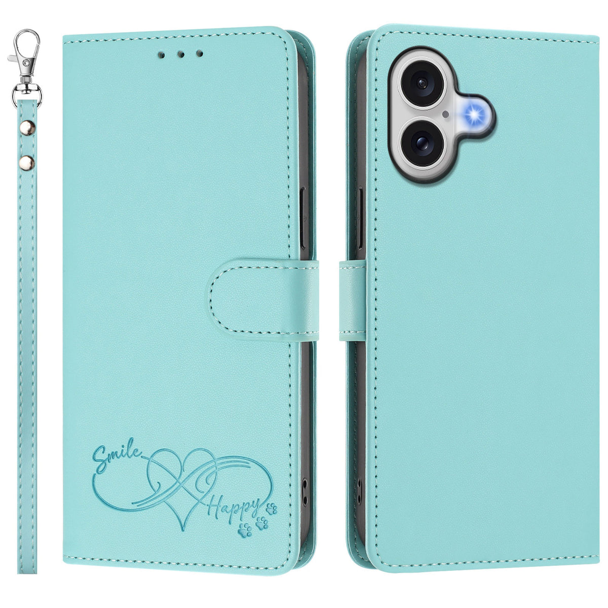 För iPhone 18 / iPhone 17 Fodral PU-läder med hjärtmönster Plånboksfodral med handrem