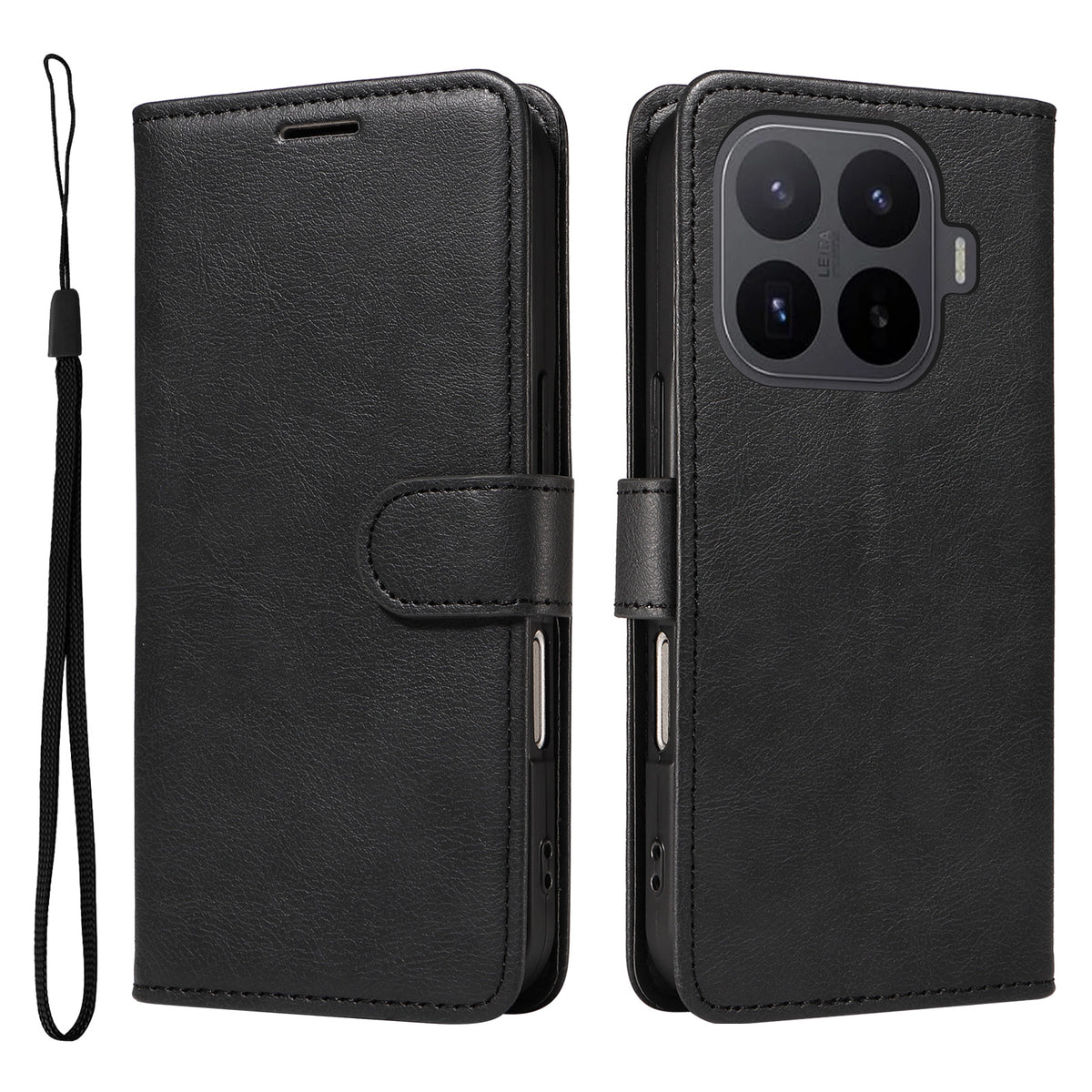 For Xiaomi 17T Pro Leather Wallet Case with Strap Solid Color Phone Stand Cover