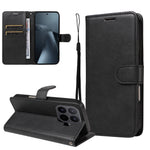 For Xiaomi 17T Pro Leather Wallet Case with Strap Solid Color Phone Stand Cover