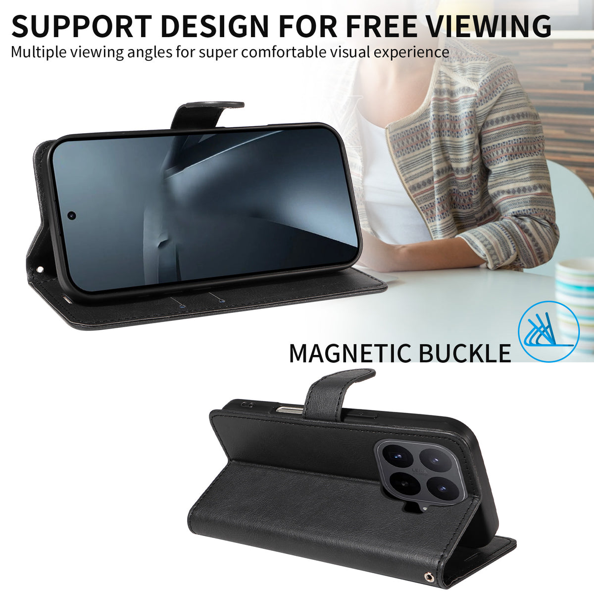 For Xiaomi 17T Pro Leather Wallet Case with Strap Solid Color Phone Stand Cover