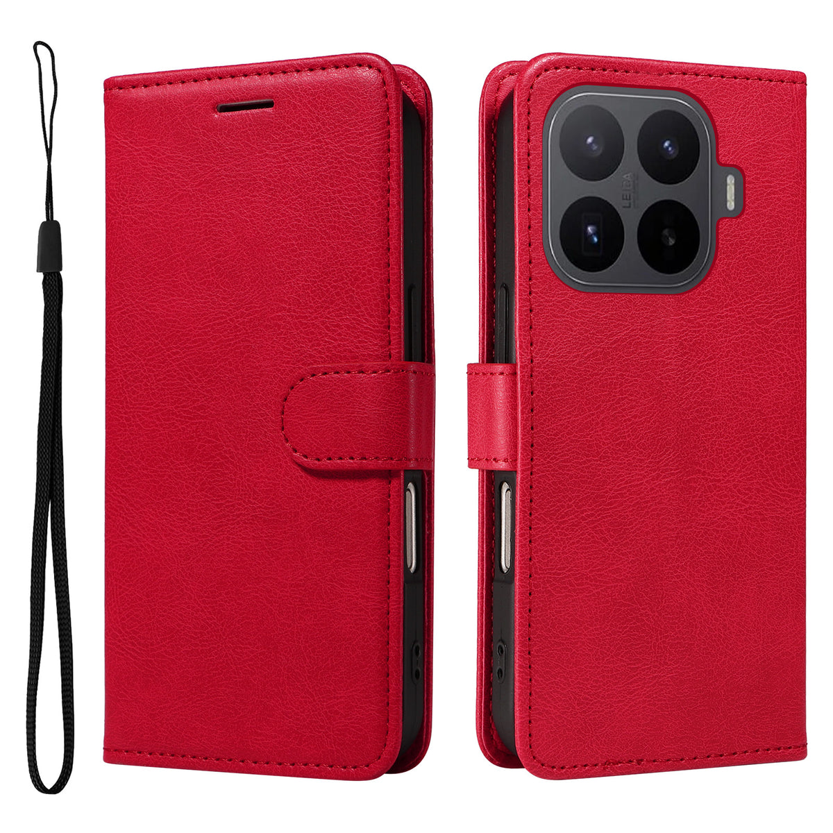 For Xiaomi 17T Pro Leather Wallet Case with Strap Solid Color Phone Stand Cover