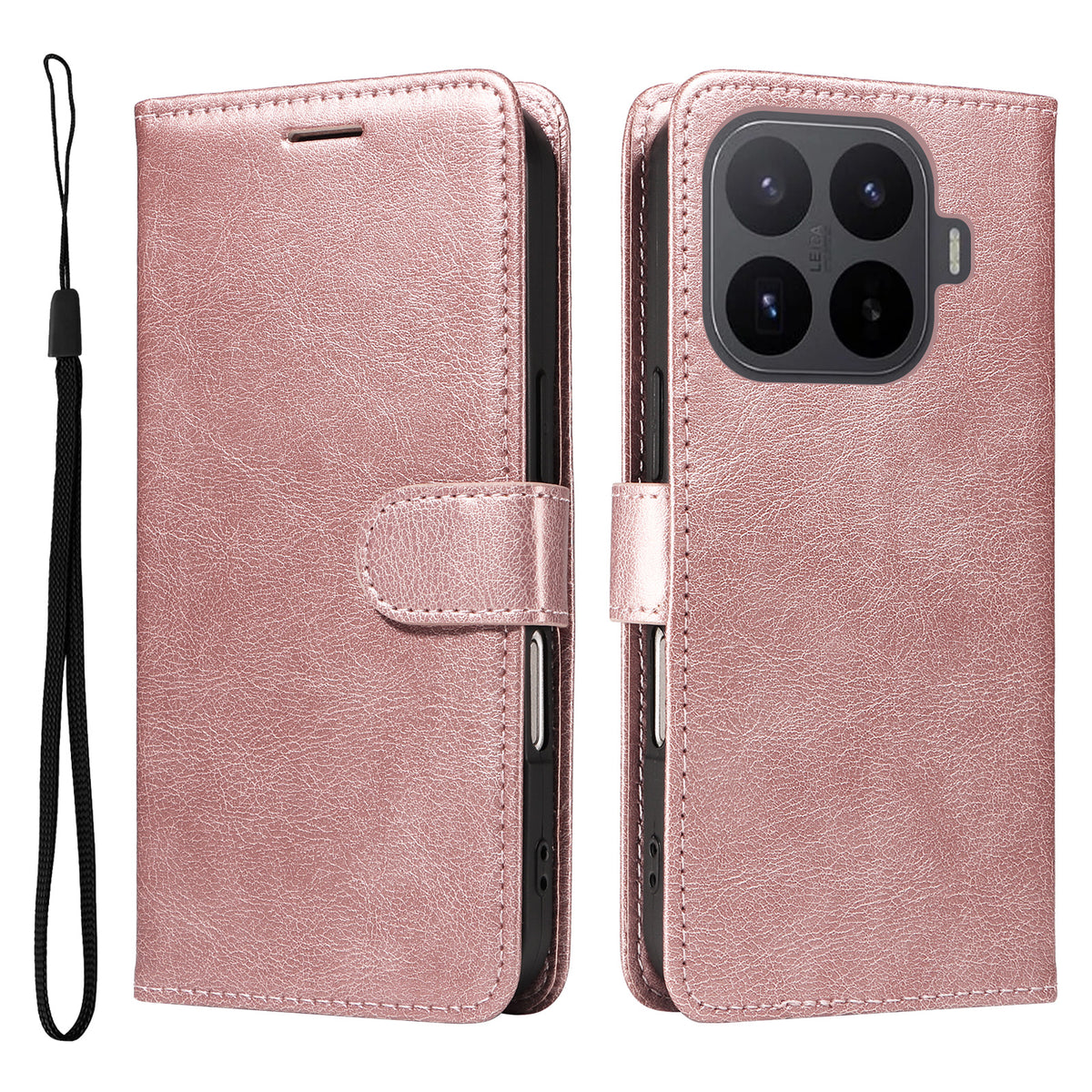 For Xiaomi 17T Pro Leather Wallet Case with Strap Solid Color Phone Stand Cover