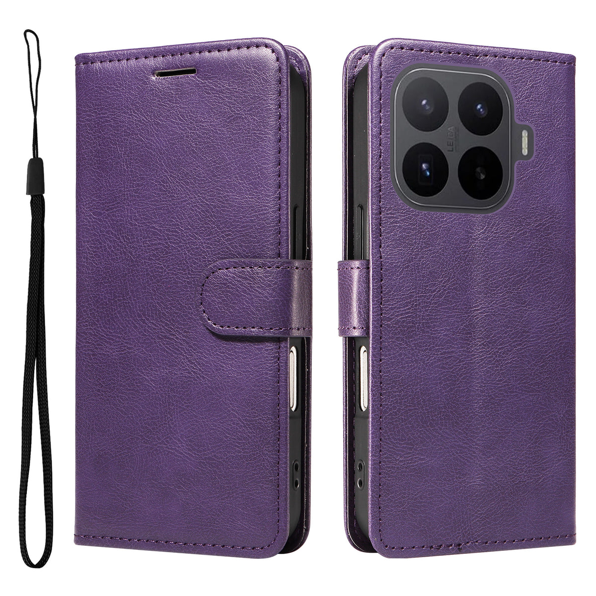 For Xiaomi 17T Pro Leather Wallet Case with Strap Solid Color Phone Stand Cover