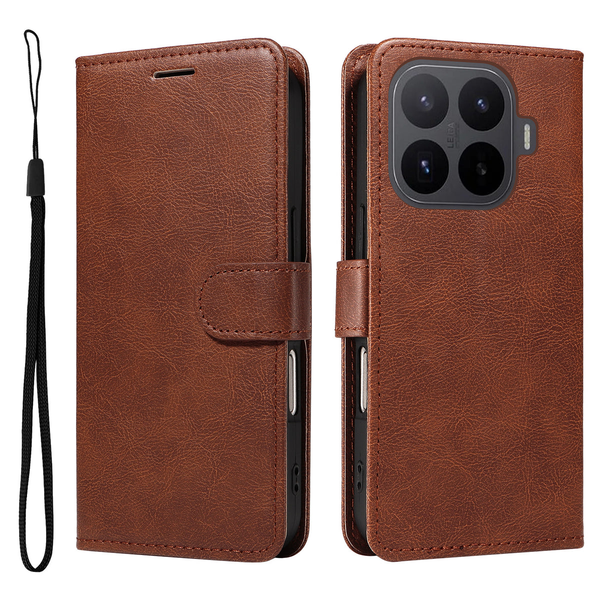 For Xiaomi 17T Pro Leather Wallet Case with Strap Solid Color Phone Stand Cover