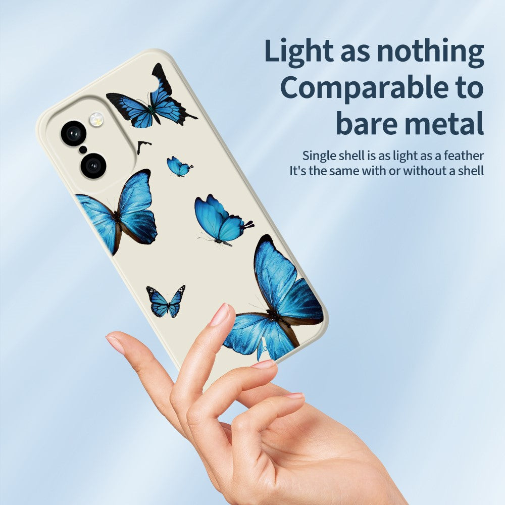 OnePlus 15R 5G / Ace 6T 5G-cover med blåt sommerfuglemønster, tryk, lige kant, TPU-mobilcover med bagside