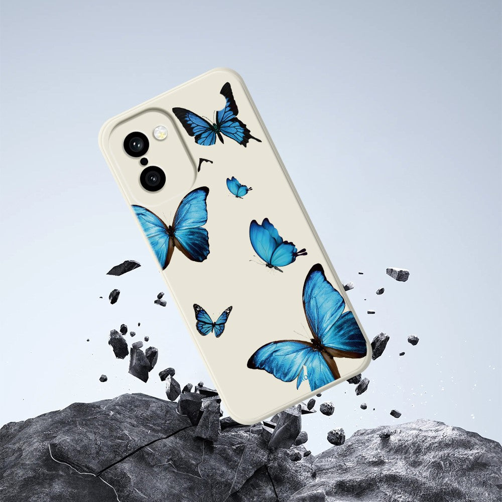 OnePlus 15R 5G / Ace 6T 5G-cover med blåt sommerfuglemønster, tryk, lige kant, TPU-mobilcover med bagside