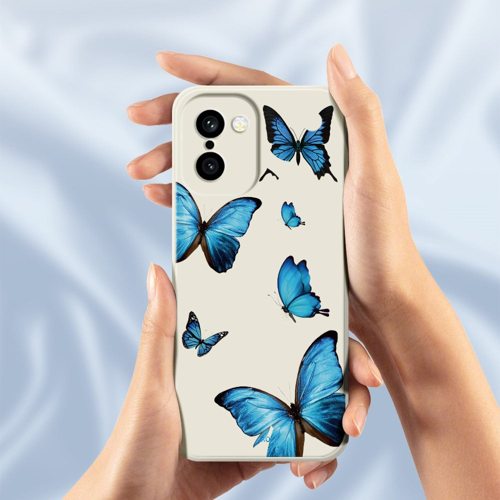 OnePlus 15R 5G / Ace 6T 5G-cover med blåt sommerfuglemønster, tryk, lige kant, TPU-mobilcover med bagside