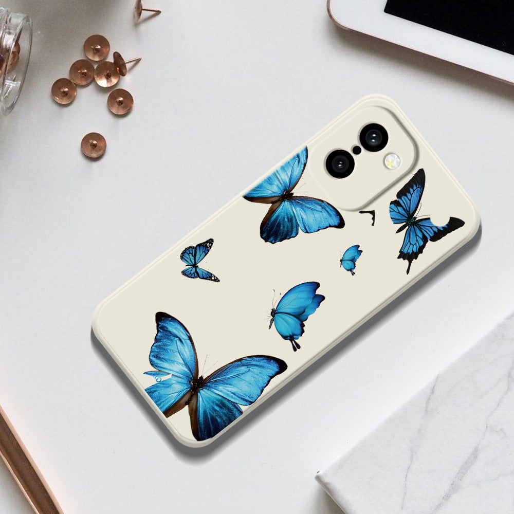 OnePlus 15R 5G / Ace 6T 5G-cover med blåt sommerfuglemønster, tryk, lige kant, TPU-mobilcover med bagside
