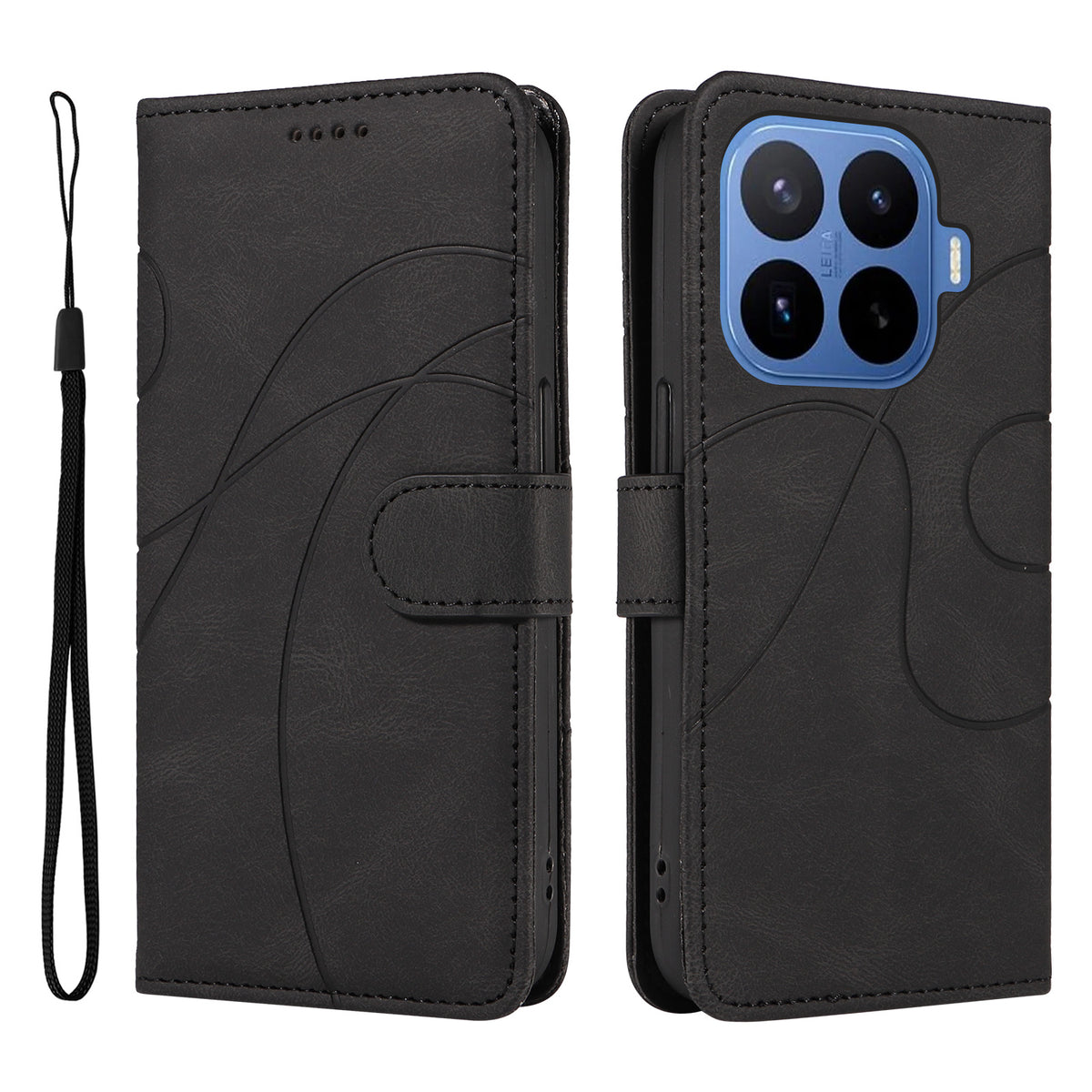 For Xiaomi 17T Wallet Case Leather Phone Cover Stand with Curved Line Design