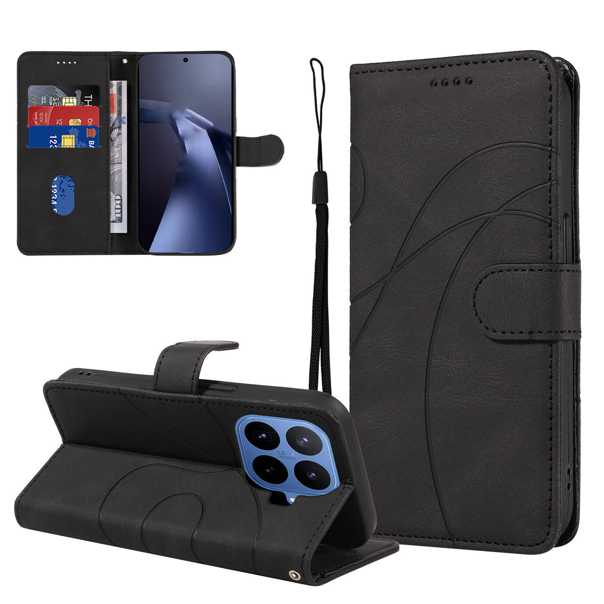 For Xiaomi 17T Wallet Case Leather Phone Cover Stand with Curved Line Design