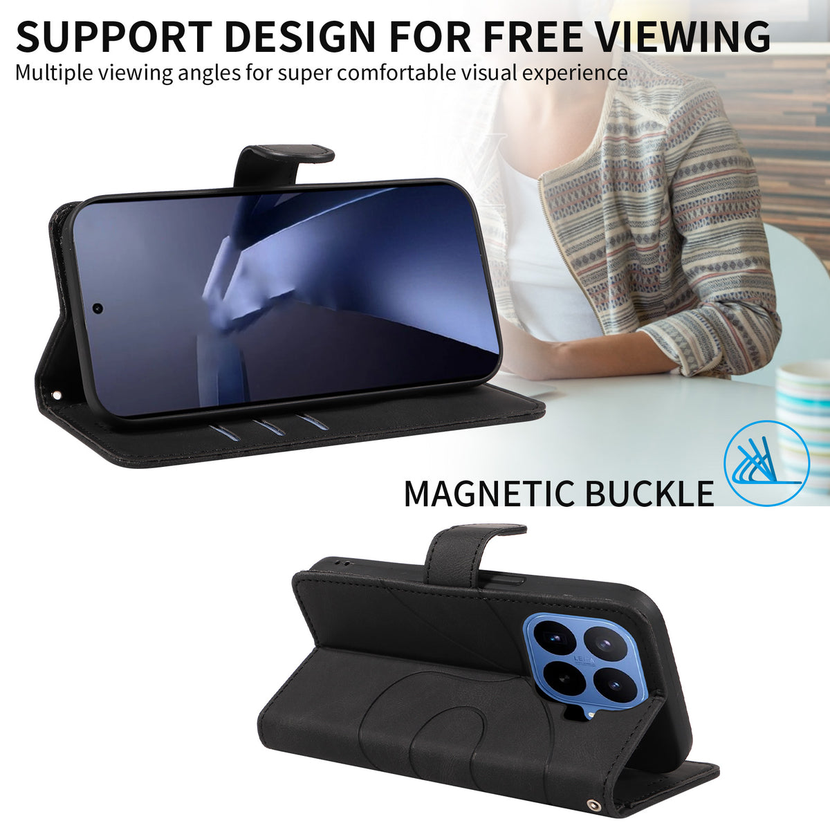 For Xiaomi 17T Wallet Case Leather Phone Cover Stand with Curved Line Design