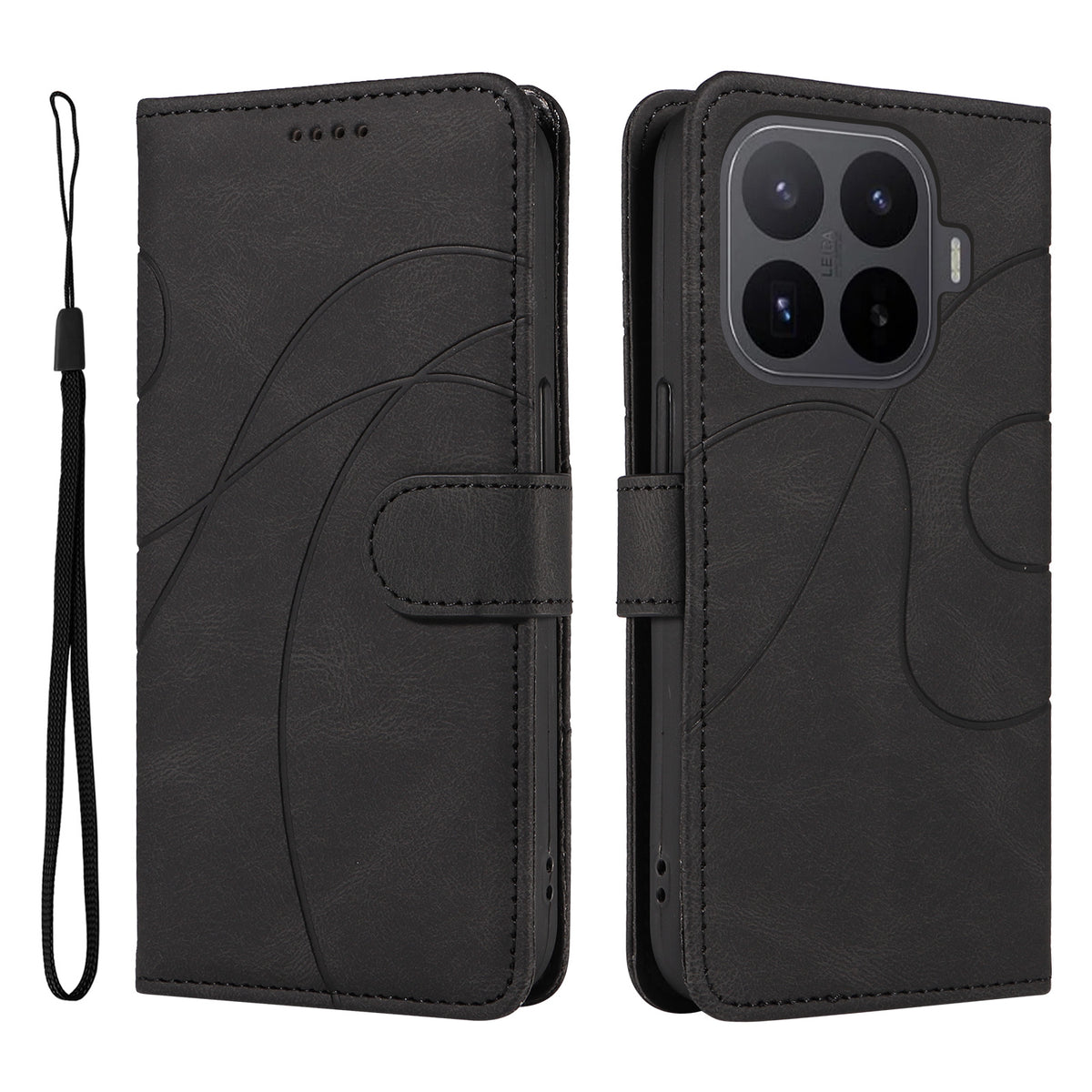 For Xiaomi 17T Pro Wallet Case Leather Phone Cover Stand with Curved Line Design