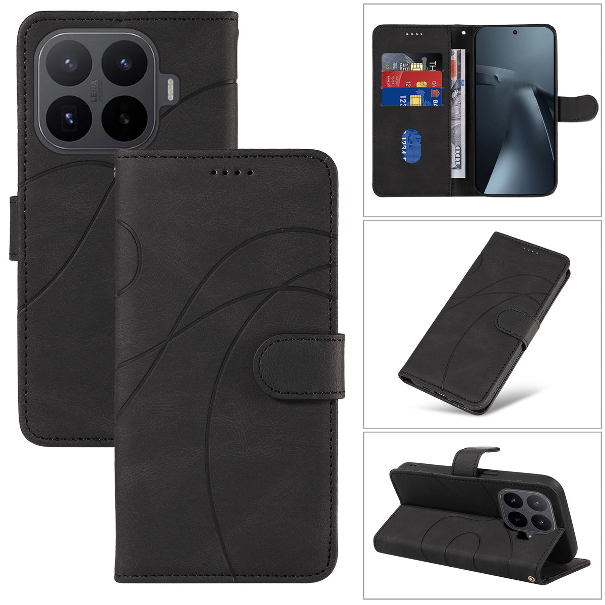 For Xiaomi 17T Pro Wallet Case Leather Phone Cover Stand with Curved Line Design