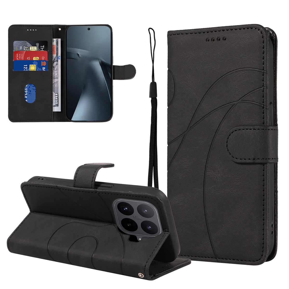 For Xiaomi 17T Pro Wallet Case Leather Phone Cover Stand with Curved Line Design