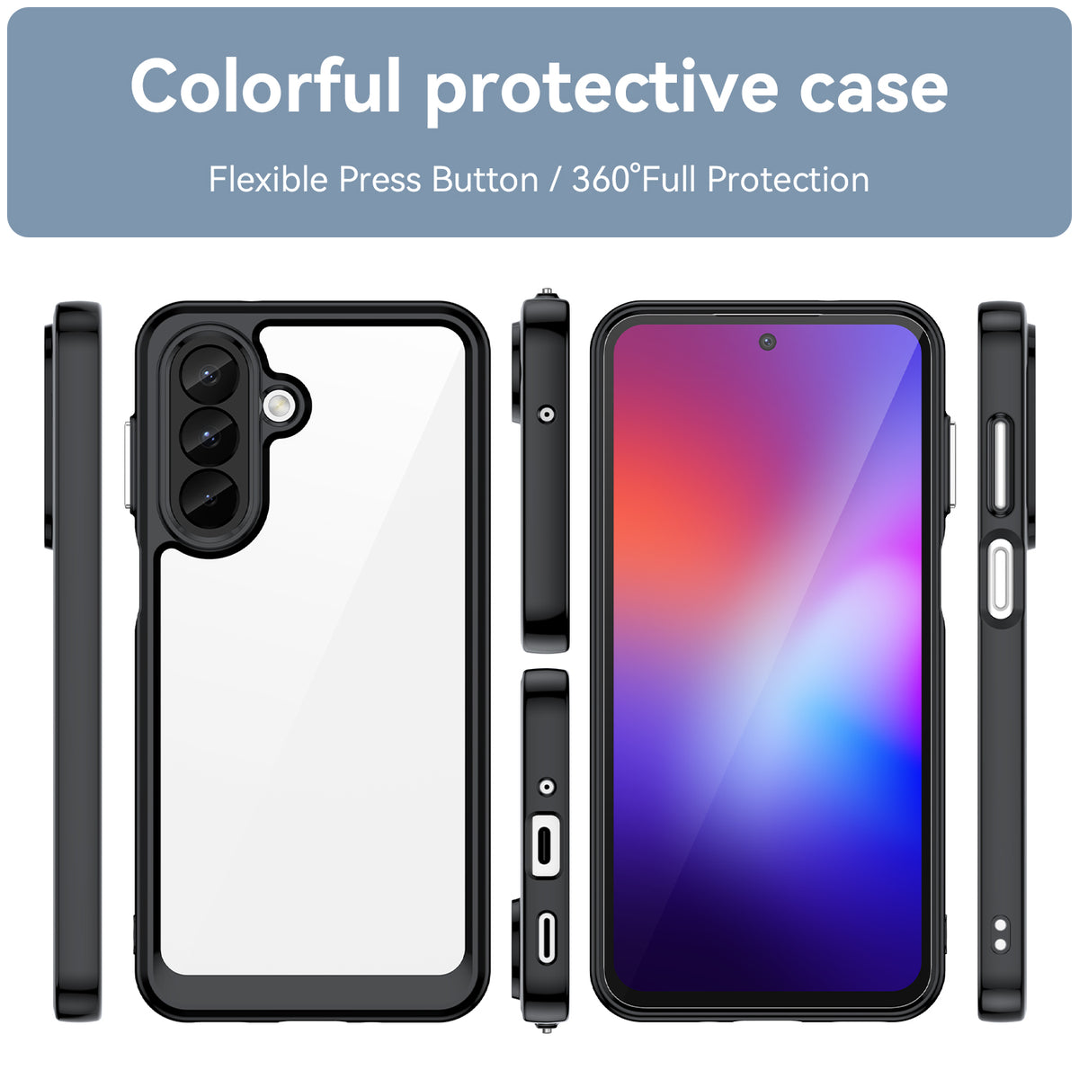 WANLONFENG for Samsung Galaxy A27 Phone Case  XC Series TPU Acrylic Cover with Tempered Glass (Big Lens Hole)